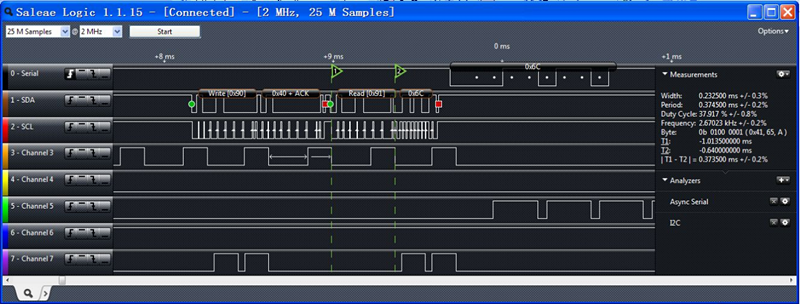Time Graph of the USB logic analyzer 8 channel 24mhz